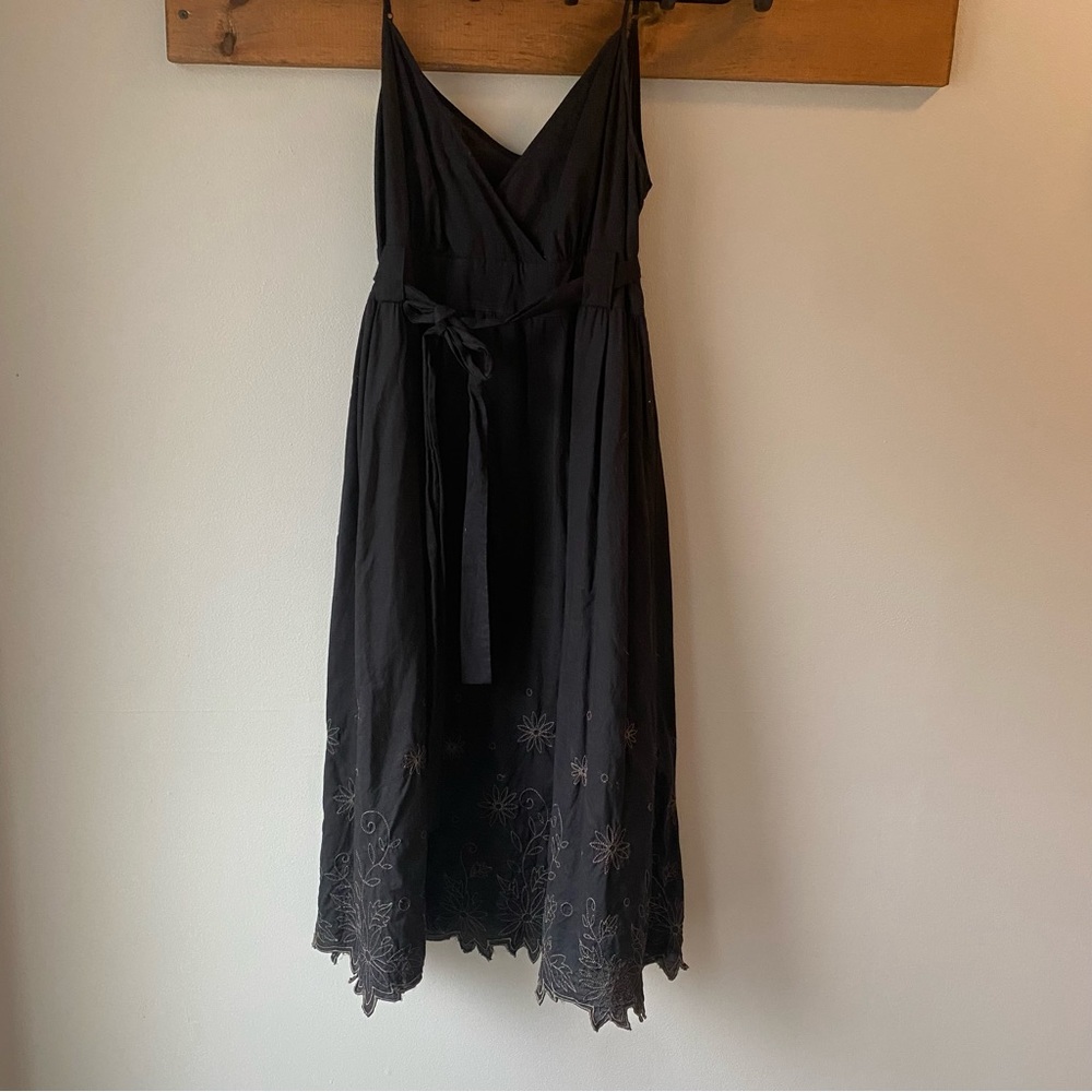 Black midi length summer dress with unique detail